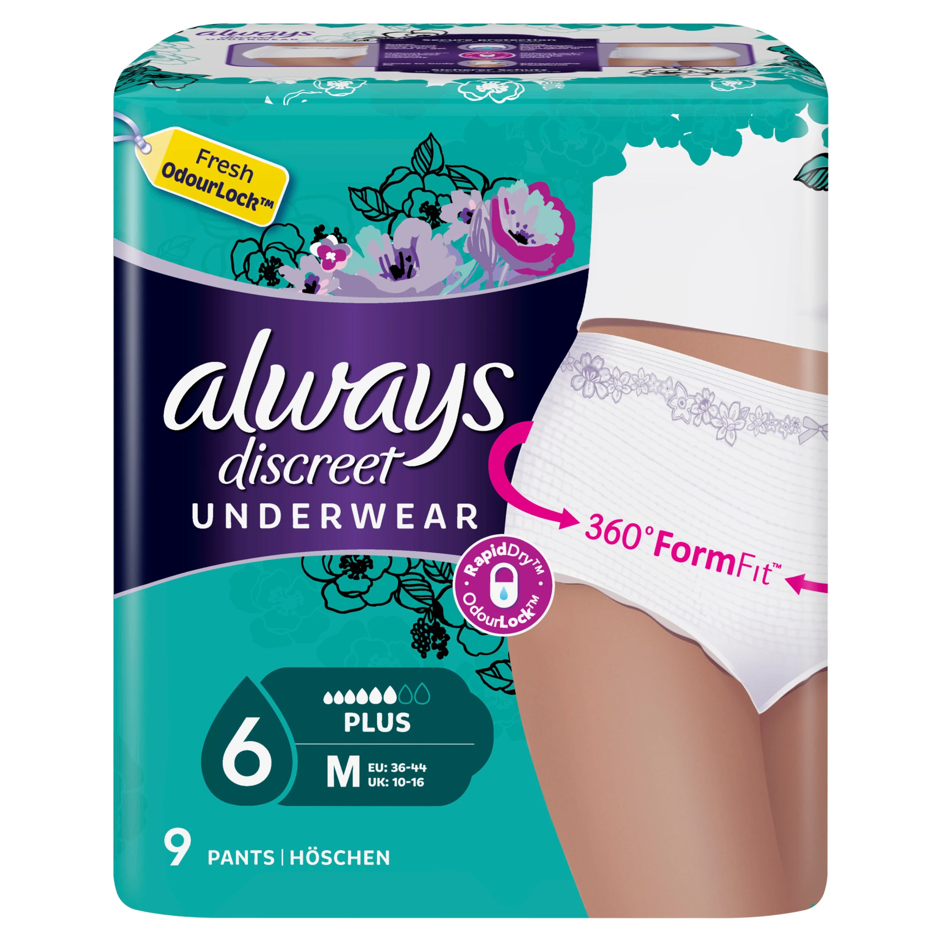 Discreet nærbuxur háar medium 6 dropa 9 stk