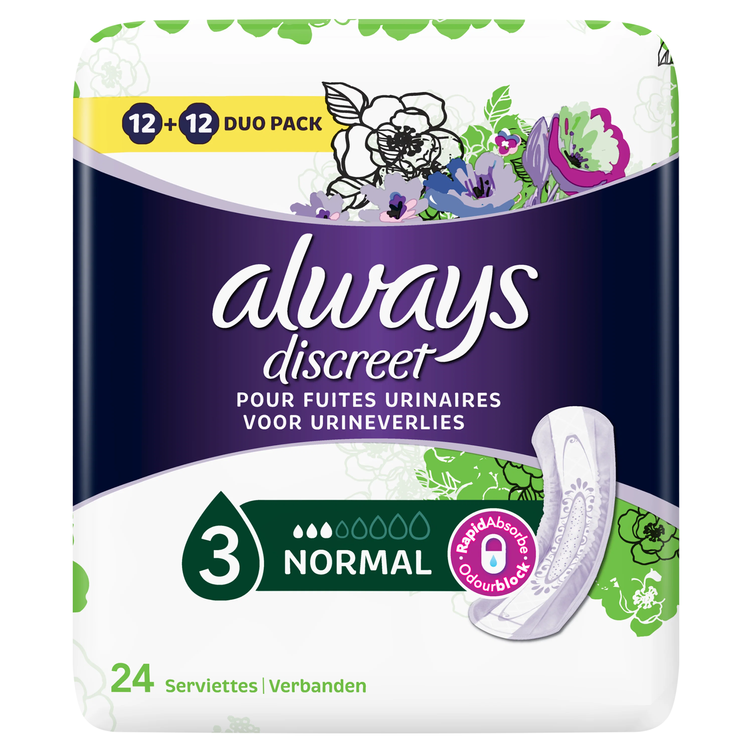 Discreet dömubindi normal 3 dropa 12 stk