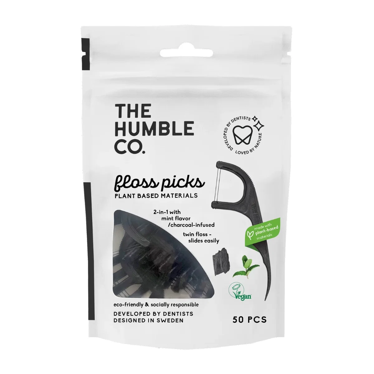 Floss Picks Plant Based Charcoal 50pcs