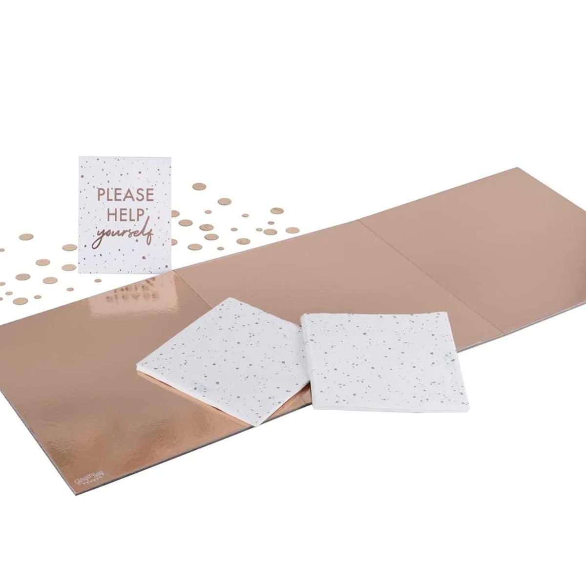 Mix It Up - rose gold partý bakki, servíettur, confetti og skilti